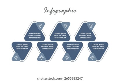 Infografía empresarial de 7 pasos para presentaciones que incluyen estrategia, planificación, marketing, diagrama de flujo de trabajo y línea de tiempo Corporativa.