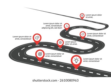 7-Step Infographic Journey with Iconography and Location Pins – Great for Annual Reports, Corporate Design, and Branding