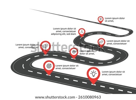 7-Step Infographic Journey with Iconography and Location Pins – Great for Annual Reports, Corporate Design, and Branding