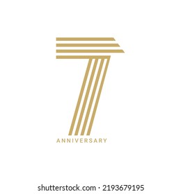 7th, 7 Years Anniversary Logo,Golden Color, Vector Template Design element for birthday, invitation, wedding, jubilee and greeting card illustration.