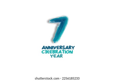 7th, 7 years, 7 year anniversary celebration fun style logotype. anniversary white logo with green blue color isolated on white background, vector