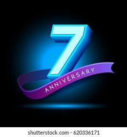 7th Anniversary 3D text with glow effect .celebration vector  template design
