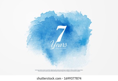 7th anniversary background with illustrations of white numbers and the writing below on a water color background.