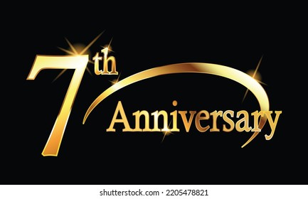 7th Anniversary celebration. Gold Luxury Banner of 7th Anniversary celebration. Seventh celebration. Vector anniversary eps 10