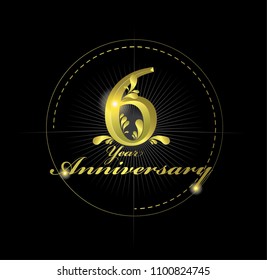 7th Anniversary Celebration. Golden Anniversary Logo with elements isolated on black background, vector design for celebration, invitation cards, and greeting cards