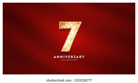 7th Anniversary celebration - Golden numbers with red fabric background