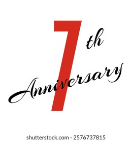 7th anniversary celebration label, seven years jubilee card vector template, happy birthday sign, event invitation, social media congratulation post template