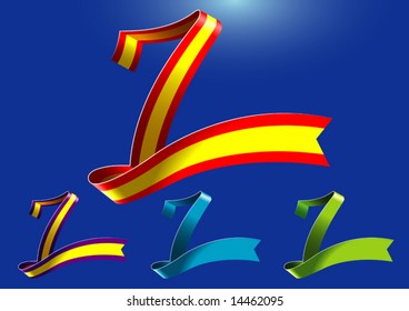 7th anniversary celebration logo type in free form ribbon style plus 3 more color options.