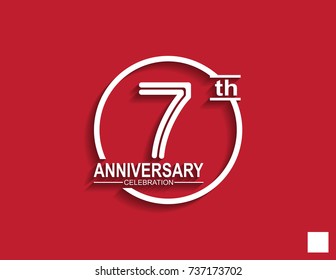 7th anniversary celebration logotype with linked number in circle isolated on red background