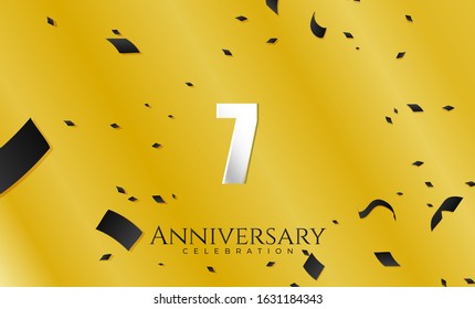 7th Anniversary celebration Vector background White paper art text and sparkling confetti on yellow Premium Vector for Birthday or wedding party