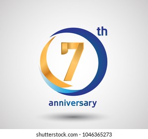 7th anniversary design with blue and golden circle isolated on white background for celebration