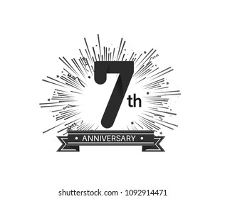 7th anniversary design with firework and ribbon black color for use company celebration 