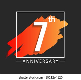 7th anniversary design with orange color brush in square isolated on black background for celebration
