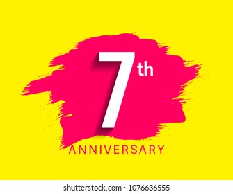 7th anniversary flat design pink brush on yellow background for celebration event 