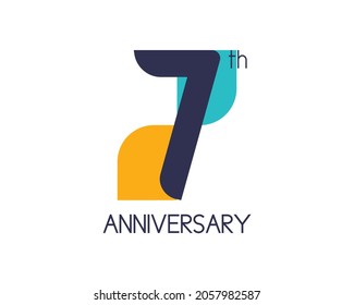7th anniversary geometric logo. Overlap shapes for birthday design. Minimalist seven year celebration