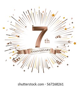 7th Anniversary greeting Card with Starburst. Vector illustration.
