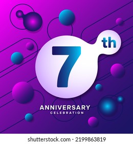 7th Anniversary logo with colorful abstract background, template design for invitation card and poster your birthday celebration. Vector eps 10