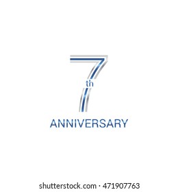 7th anniversary logo design uses three lines which form the numbers.  years anniversary signs . Silver and blue color anniversary