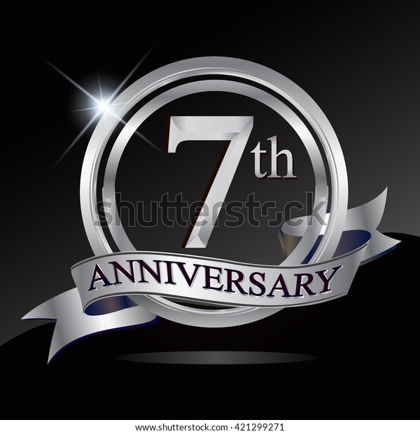 7th Anniversary Logo Silver Ring Ribbon Stock Vector (Royalty Free