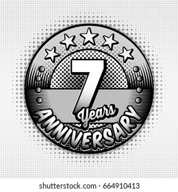 7th anniversary logo. Vector and illustrations. Comics anniversary logo.