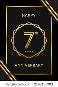 7th anniversary logotype. Anniversary celebration template design with golden ring for booklet, leaflet, magazine, brochure poster, banner, web, invitation or greeting card. Vector illustrations.