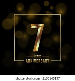 7th Anniversary logotype. Anniversary celebration template design with golden ring for booklet, leaflet, magazine, brochure poster, banner, web, invitation or greeting card. Vector illustrations.
