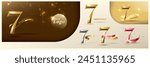 7th anniversary logotype modern gold number with shiny ribbon. alternative logo number Golden anniversary celebration