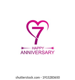 7th anniversary and love vector template. Design for celebration, greeting cards or print.