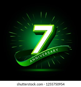 7th anniversary neon text vector design template. green number neon logo, light banner design element colorful design trend, night bright advertising neon text anniversary event party template