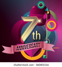 7th Anniversary, Party poster,  banner and invitation - background geometric glowing element. Vector Illustration