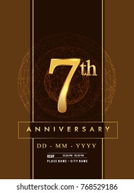 7th anniversary poster design on golden and elegant background, vector design for anniversary celebration, greeting card and invitation card.