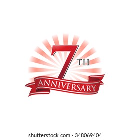 7th anniversary ribbon logo with red rays of light