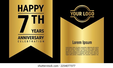 7th anniversary template design concept with golden ribbon. Vector Template illustration