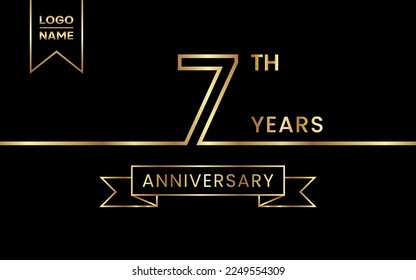 7th Anniversary template design with gold color for celebration event, invitation, banner, poster, flyer, greeting card. Line Art Design, Vector Template