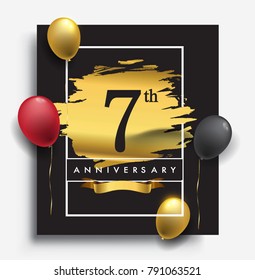 7th anniversary template design on golden brush background and balloon, vector design for greeting card and invitation card, Birthday celebration