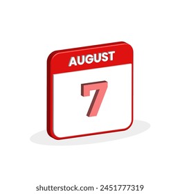 7th August calendar 3D icon. 3D August 7 calendar Date, Month icon vector illustrator