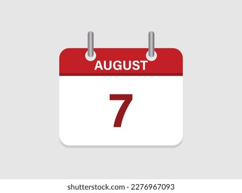 7th August calendar icon. Calendar template for the days of August. Red banner for dates and business.
