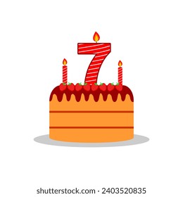 7th birthday cake chocolate tart with red candle numeral and strawberry element