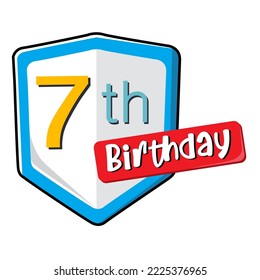 7th birthday on white Secure shield. 
vector illustration isolated on white background. Flat design 