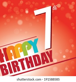 7th Birthday party invite/template design in bright and colourful retro style - Vector