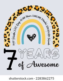 7th Birthday T Shirt ,7 Years Of Awesome, Typography Design, Milestone Birthday Gift