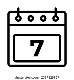 7th Calendar Icon Vector. Outline Calendar Sign. Isolated Contour Symbol Illustration. Date, time, day, month. Holidays