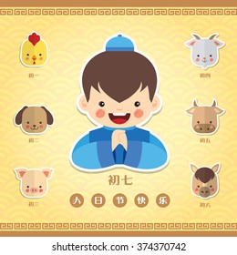 The 7th day of the Chinese New Year : Renri (the common person's birthday). (translation:1st  rooster, 2nd dog, 3rd pig, 4th goat, 5th ox, 6th horse, 7th human / Happy Renri's Day)