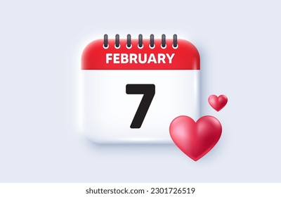 7th day of the month icon. Calendar date 3d icon. Event schedule date. Meeting appointment time. 7th day of February month. Calendar event reminder date. Vector