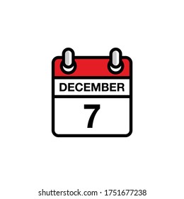 7 de diciembre día plano del icono del calendario del mes. Concepto de fecha y hora. Diseño de ilustración de vector