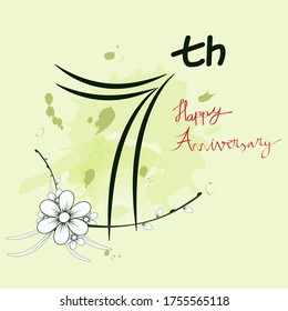 7th and flower with water color brush. Happy seventh anniversary concept. Suitable for  wedding cards, greeting cards