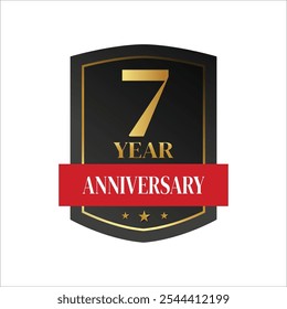 7th golden anniversary logo,with Laurel Wreath and gold ribbon Vector Illustration