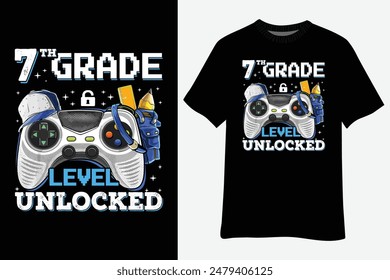 7th Grade Level Unlocked Video Game Back to School Boys T-Shirt