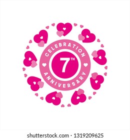 7th Happy Anniversary template Vector Design for Greeting Cards and Poster Heart or Love Pink