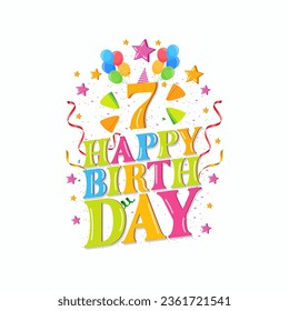 7th happy birthday logo with balloons, vector illustration design for birthday celebration, greeting card and invitation card.